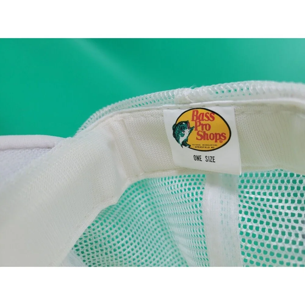 Vintage Bass Pro Shops Mesh Snapback Trucker Hat Cap - National HQ - WHITE